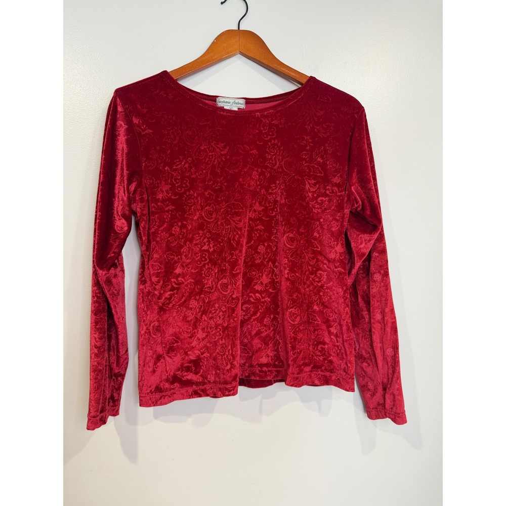 Stephanie Andrews Womens Vintage Red Velvet Floral Party‎ Top Medium